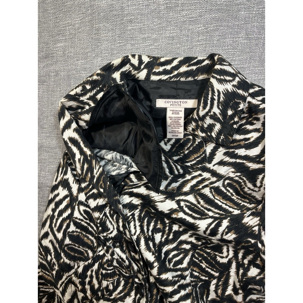Covington Women's Petite 8 Zebra Animal Print Button Front Lined Jacket Pockets - Picture 7 of 9